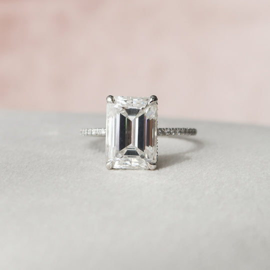 5.0CT Emerald Cut Moissanite Hidden Halo Diamond Engagement Ring