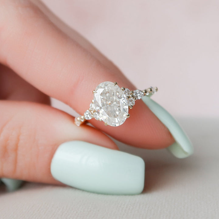 2.0CT Oval Cluster Moissanite Diamond Engagement Ring