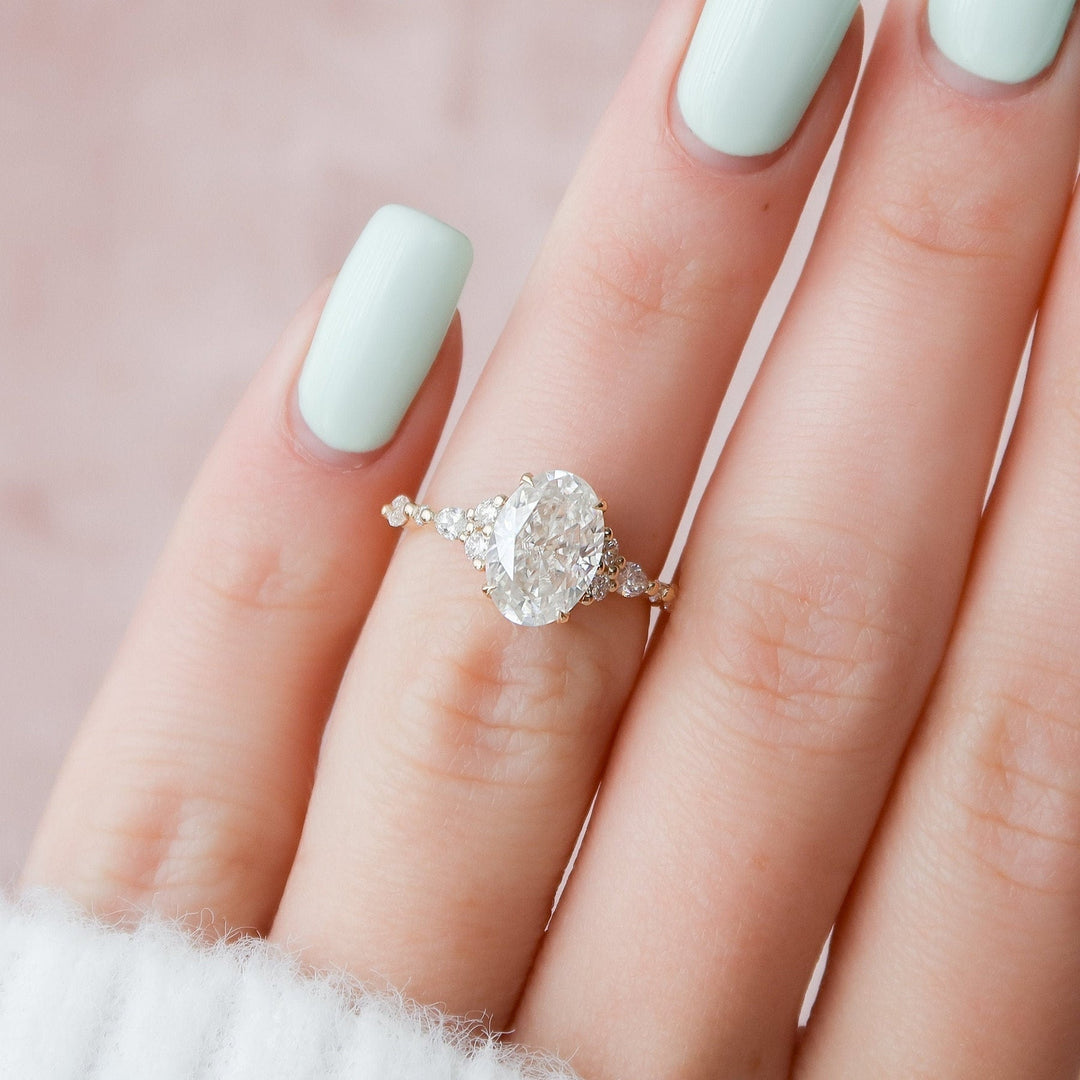 2.0CT Oval Cluster Moissanite Diamond Engagement Ring