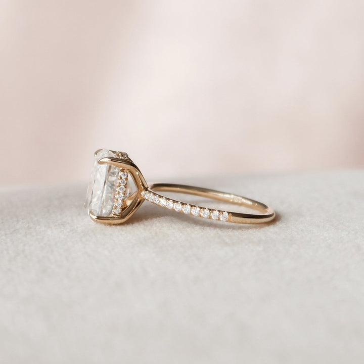 4.50CT Elongated Cushion Hidden Halo Moissanite Diamond Engagement Ring