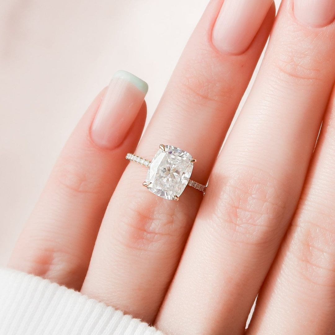4.50CT Elongated Cushion Hidden Halo Moissanite Diamond Engagement Ring