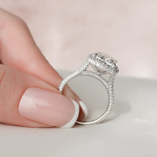 4.0CT Cushion Halo Cathedral Diamond Moissanite Engagement Ring