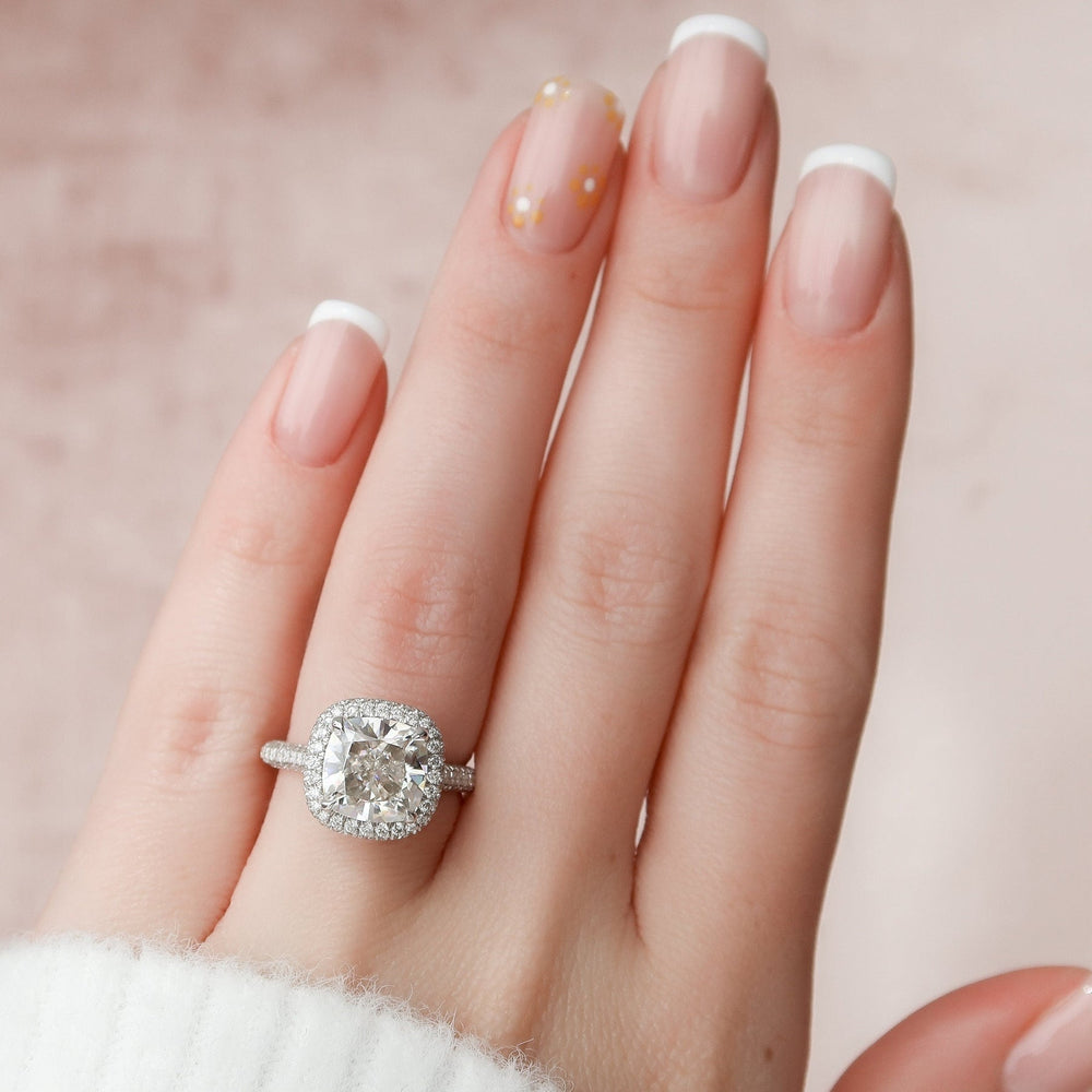 4.0CT Cushion Halo Cathedral Diamond Moissanite Engagement Ring