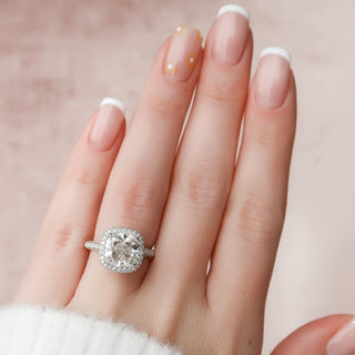 4.0CT Cushion Halo Cathedral Diamond Moissanite Engagement Ring