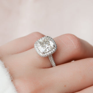 4.0CT Cushion Halo Cathedral Diamond Moissanite Engagement Ring