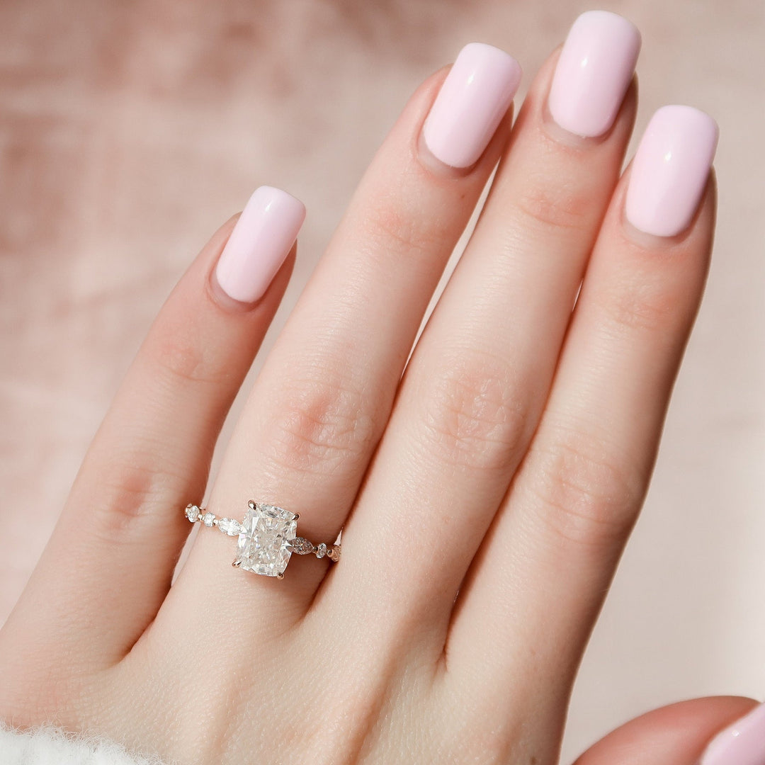2.50CT Elongated Cushion Moissanite Hidden Halo Diamond Engagement Ring