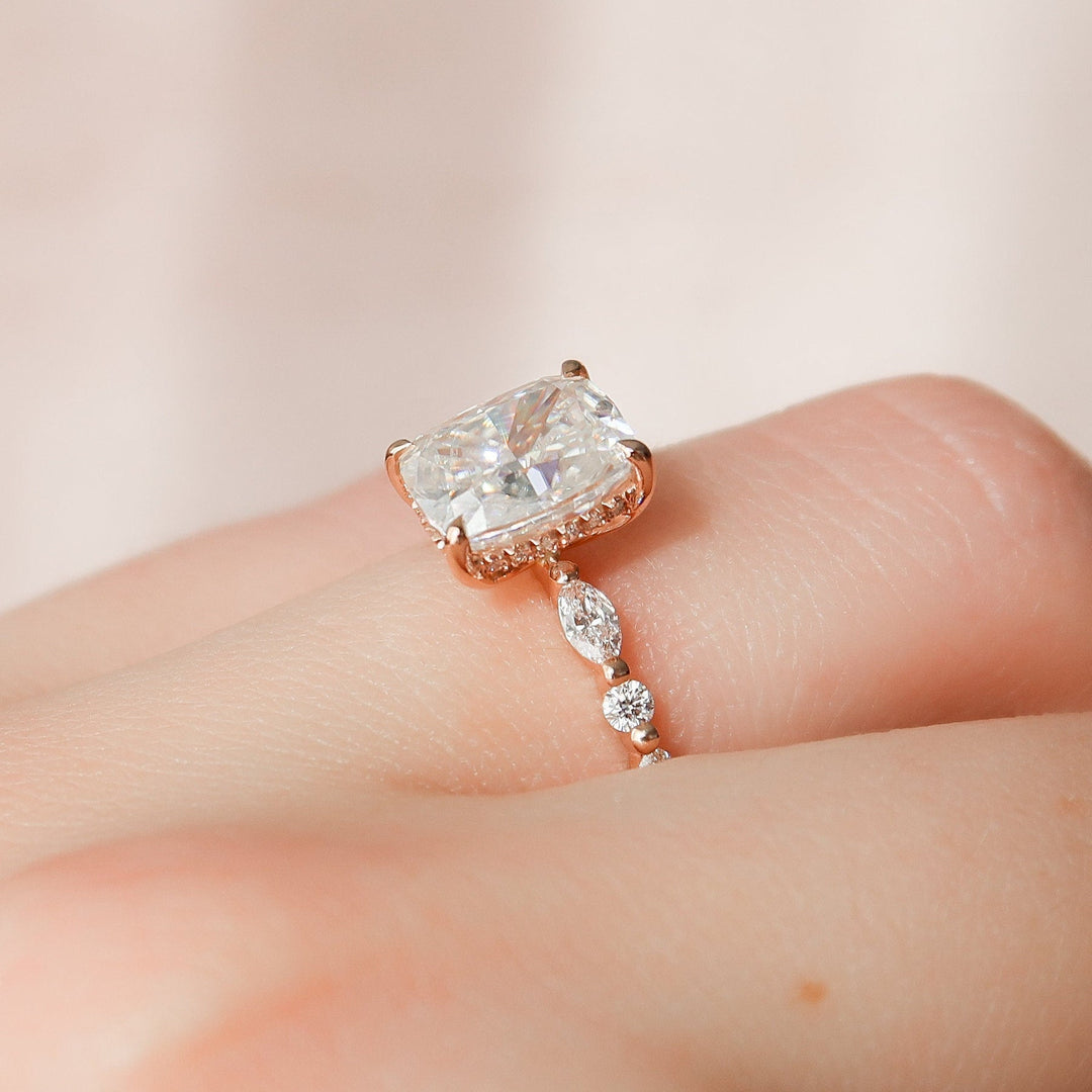 2.50CT Elongated Cushion Moissanite Hidden Halo Diamond Engagement Ring