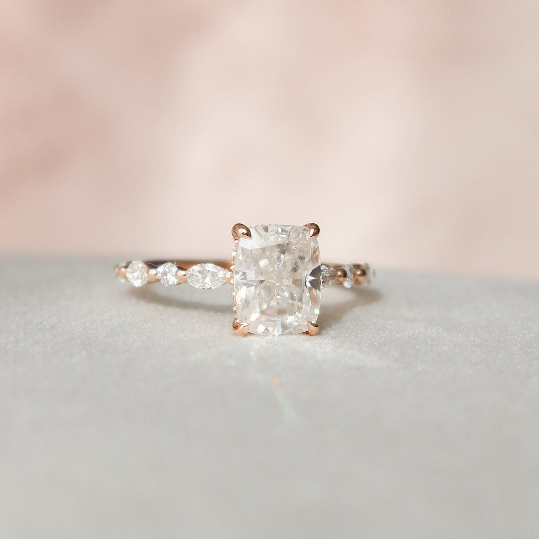 2.50CT Elongated Cushion Moissanite Hidden Halo Diamond Engagement Ring