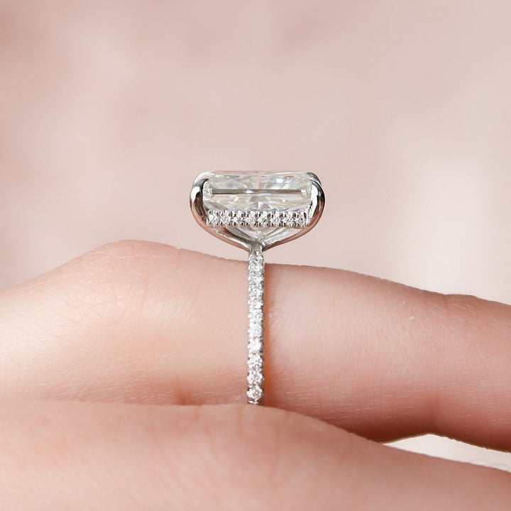 4.50СT Radiant Hidden Halo Moissanite Diamond Engagement Ring