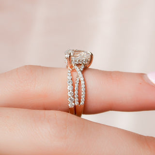1.90tcw Pear Cut Moissanite Split Shank Halo Bridal Engagement Ring Set