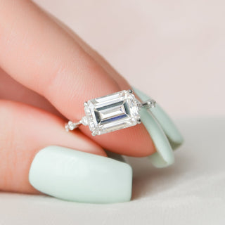 3.0CT East-West Emerald Cut Moissanite Diamond Engagement Ring