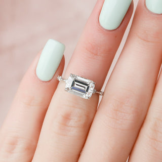 3.0CT East-West Emerald Cut Moissanite Diamond Engagement Ring