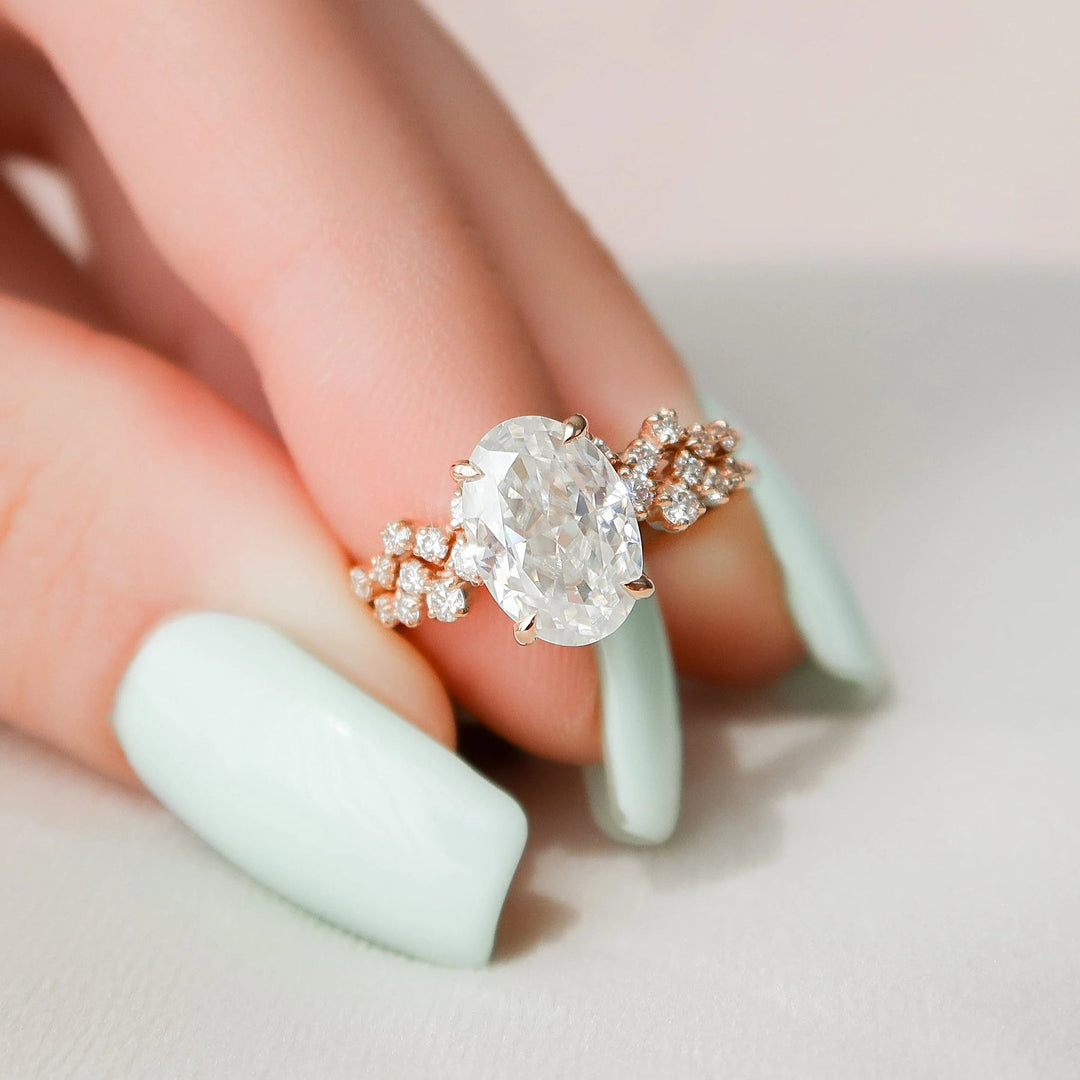 2.90tcw Oval Cut Moissanite Halo Bridal Engagement Ring Set