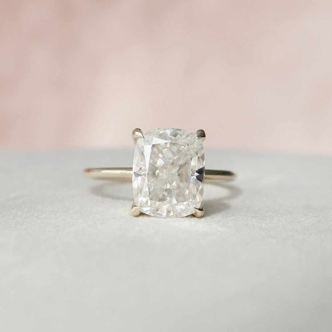 4.50CT Elongated Cushion Hidden Halo Moissanite Diamond Engagement Ring