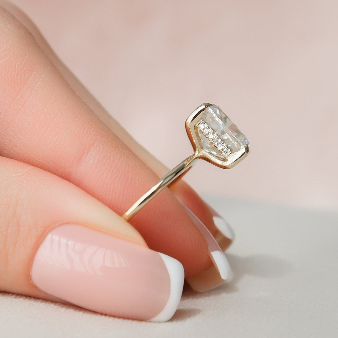 4.50CT Elongated Cushion Hidden Halo Moissanite Diamond Engagement Ring