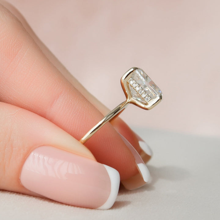 4.50CT Elongated Cushion Hidden Halo Moissanite Diamond Engagement Ring