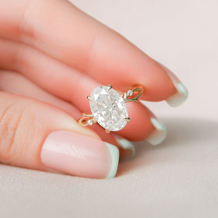 4.0CT Oval Twig Moissanite Diamond Engagement Ring