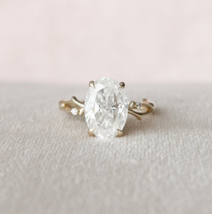 4.0CT Oval Twig Moissanite Diamond Engagement Ring