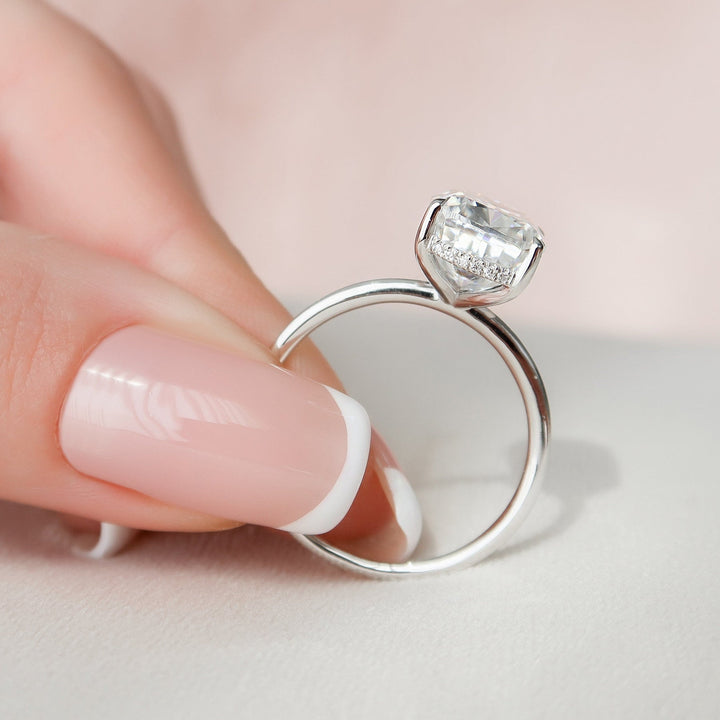 6.0CT Elongated Cushion Hidden Halo Moissanite Solitaire Pave Engagement Ring