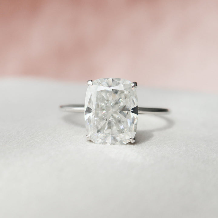 6.0CT Elongated Cushion Hidden Halo Moissanite Solitaire Pave Engagement Ring