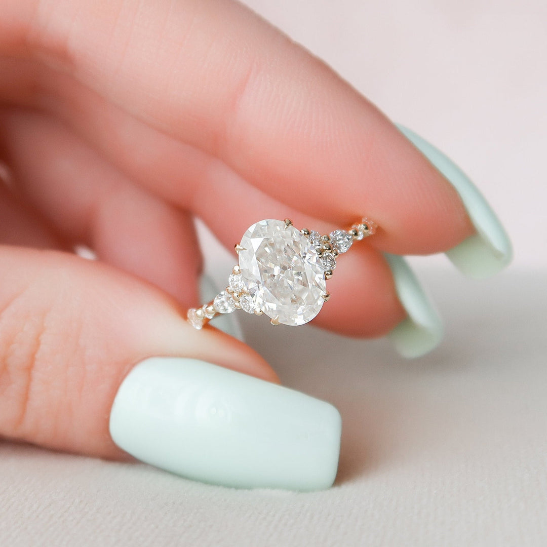 2.0CT Oval Cluster Moissanite Diamond Engagement Ring