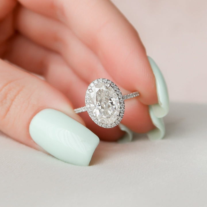 2.50CT Oval Halo Moissanite Diamond Pave Engagement Ring