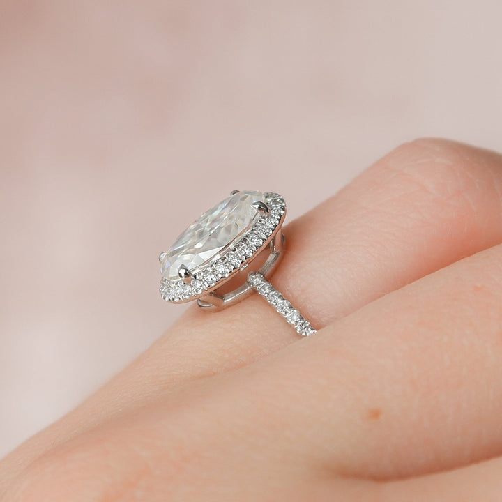 2.50CT Oval Halo Moissanite Diamond Pave Engagement Ring