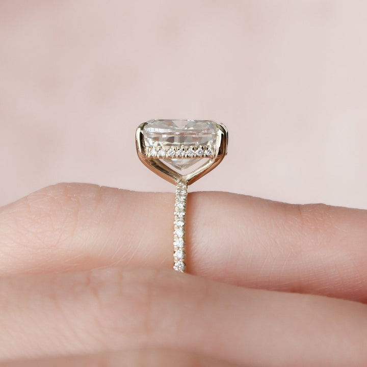 4.50CT Elongated Cushion Hidden Halo Moissanite Diamond Engagement Ring