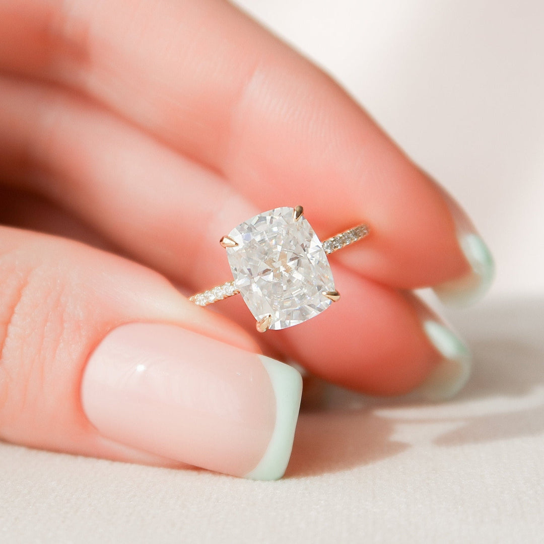 4.50CT Elongated Cushion Hidden Halo Moissanite Diamond Engagement Ring
