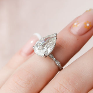 4.50CT Pear Moissanite Vintage Pave Diamond Engagement Ring