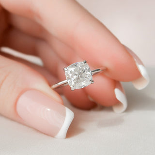 3.0CT Cushion Hidden Halo Moissanite Solitaire Diamond Engagement Ring