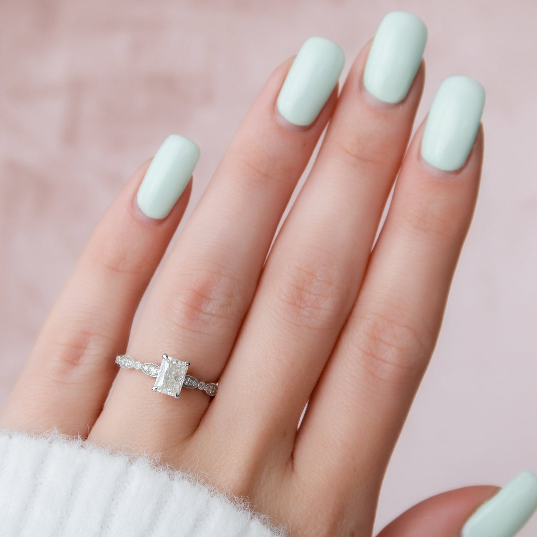 1.0CT Radiant Cut Moissanite Unique Pave Engagement Ring