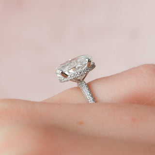 3.0CT Oval Hidden Halo Moissanite Micro Pave Diamond Engagement Ring