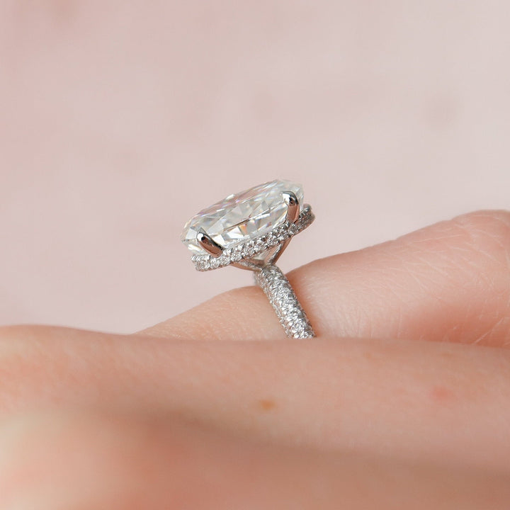 3.0CT Oval Hidden Halo Moissanite Micro Pave Diamond Engagement Ring