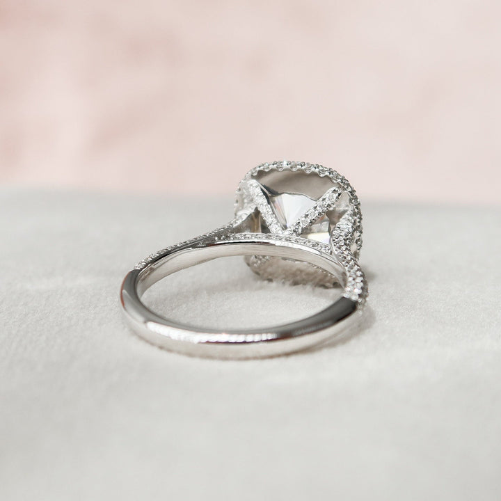 4.0CT Cushion Halo Cathedral Diamond Moissanite Engagement Ring