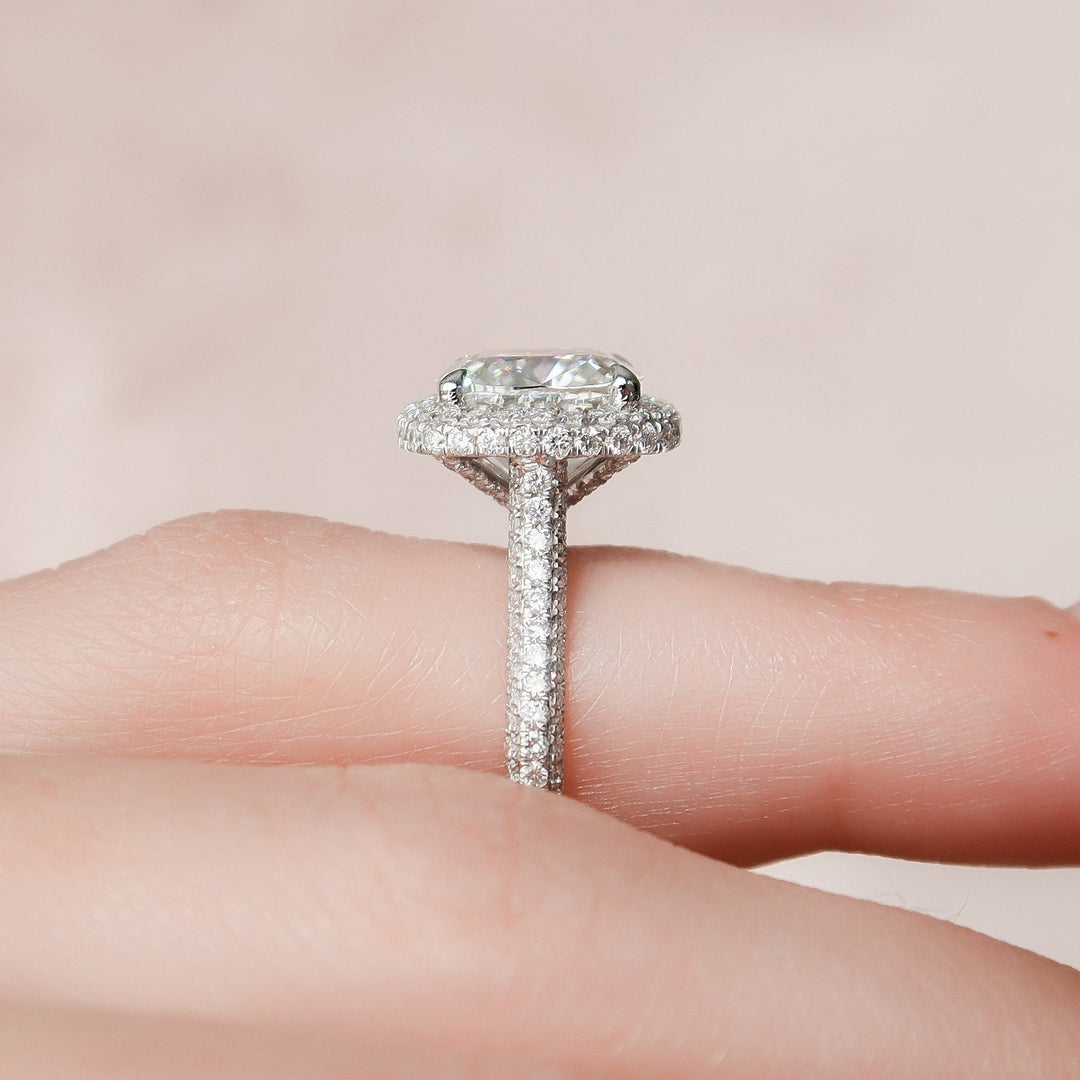 4.0CT Cushion Halo Cathedral Diamond Moissanite Engagement Ring