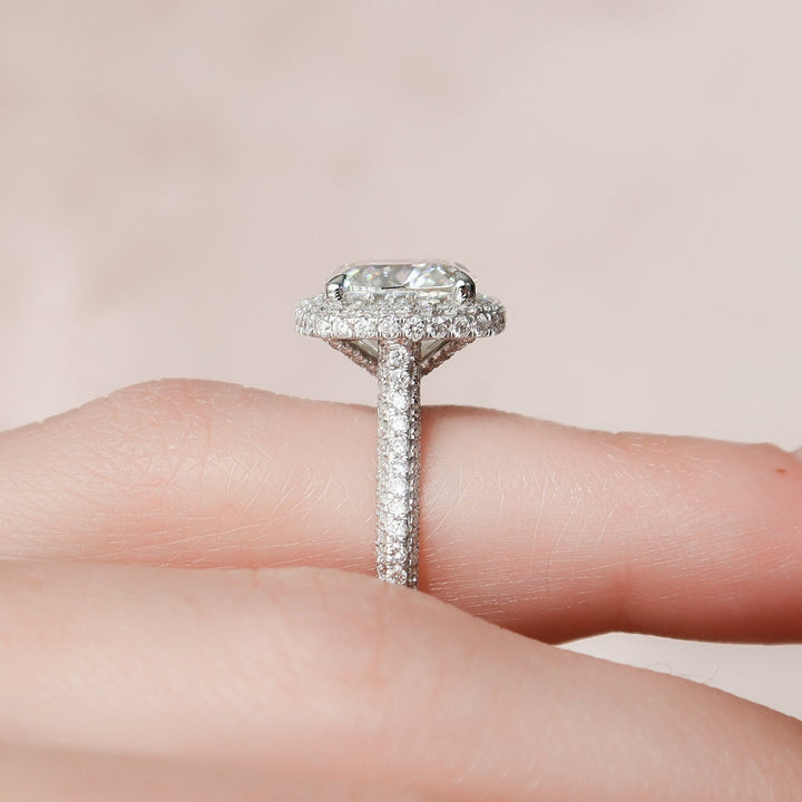 4.0CT Cushion Halo Cathedral Diamond Moissanite Engagement Ring