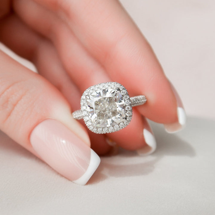 4.0CT Cushion Halo Cathedral Diamond Moissanite Engagement Ring