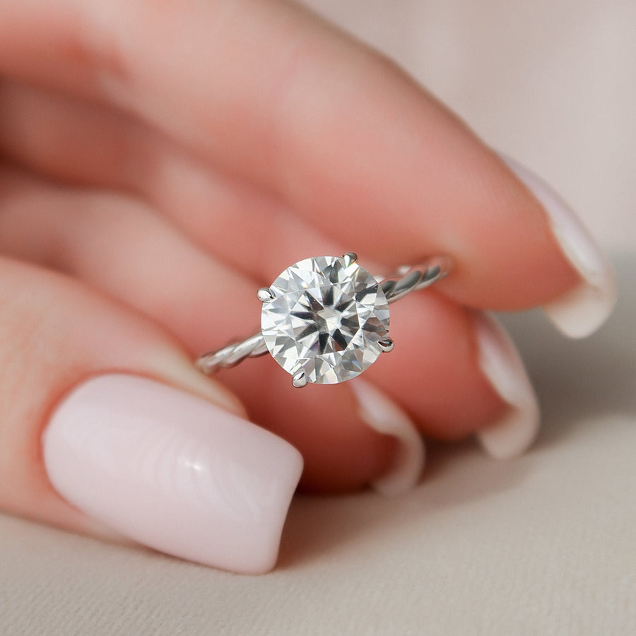 2.50CT Round Hidden Halo Twisted Moissanite Diamond Engagement Ring