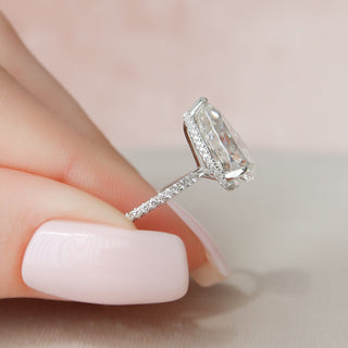 3.0CT Pear Hidden Halo Moissanite Diamond Engagement Ring