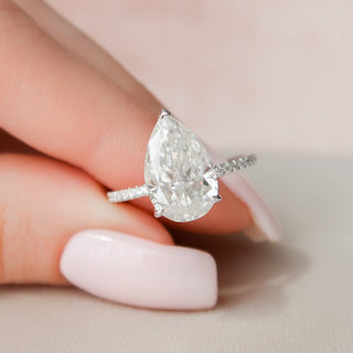 3.0CT Pear Hidden Halo Moissanite Diamond Engagement Ring