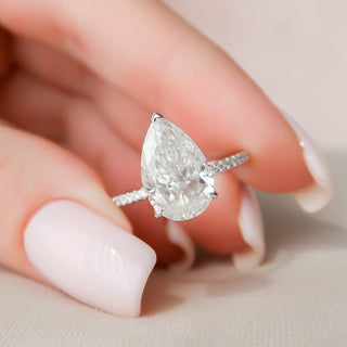 3.0CT Pear Hidden Halo Moissanite Diamond Engagement Ring