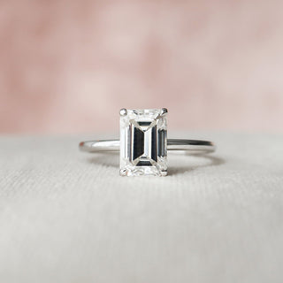 2.0CT Emerald Cut Hidden Halo Moissanite Diamond Engagement Ring