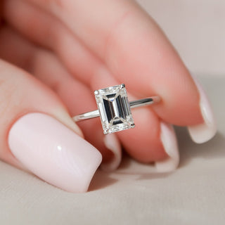 2.0CT Emerald Cut Hidden Halo Moissanite Diamond Engagement Ring