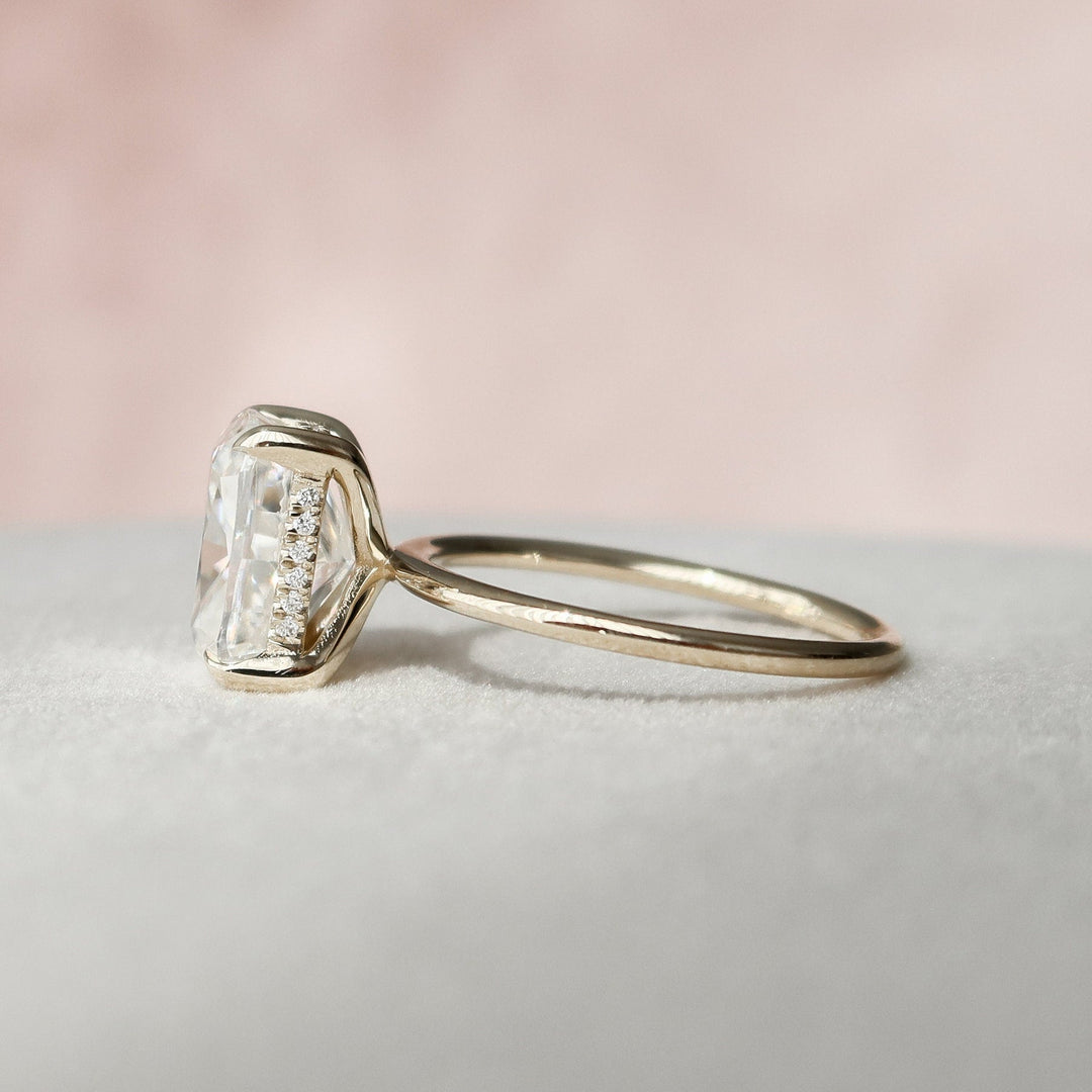 4.50CT Elongated Cushion Hidden Halo Moissanite Diamond Engagement Ring