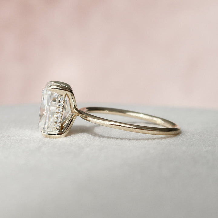 4.50CT Elongated Cushion Hidden Halo Moissanite Diamond Engagement Ring