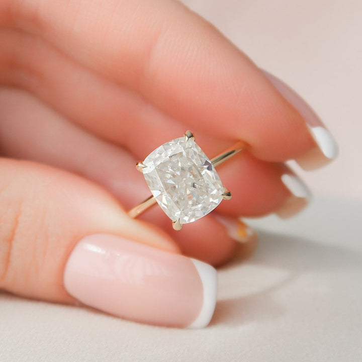 4.50CT Elongated Cushion Hidden Halo Moissanite Diamond Engagement Ring
