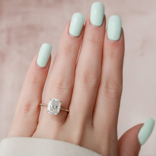 4.0CT Elongated Cushion Moissanite Hidden Halo Diamond Engagement Ring