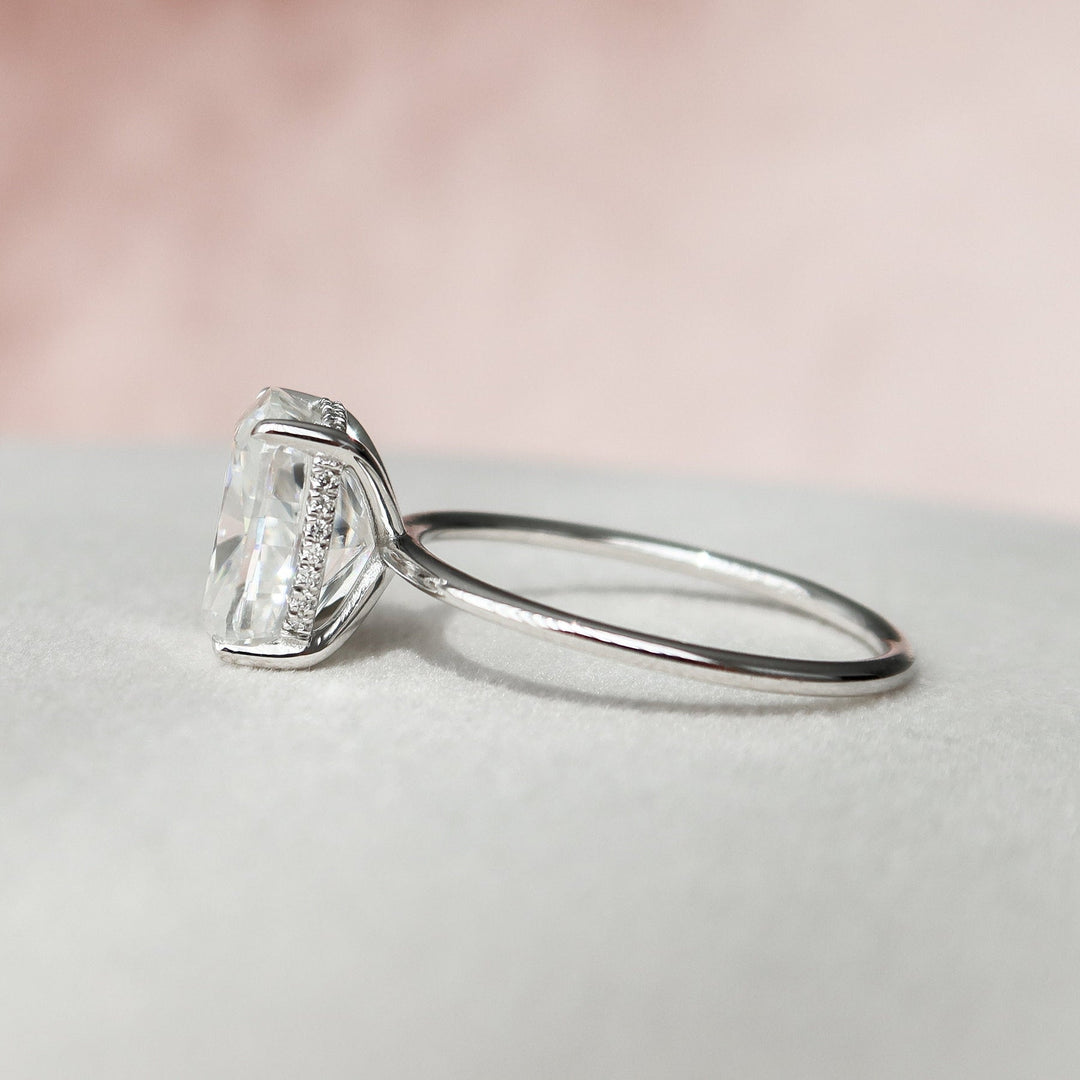 6.0CT Elongated Cushion Hidden Halo Moissanite Solitaire Pave Engagement Ring