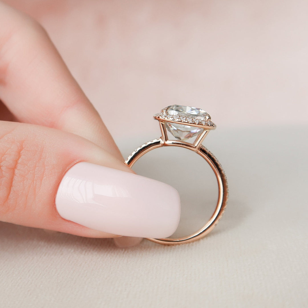 5.0CT Cushion Cut Halo Moissanite Diamond Engagement Ring